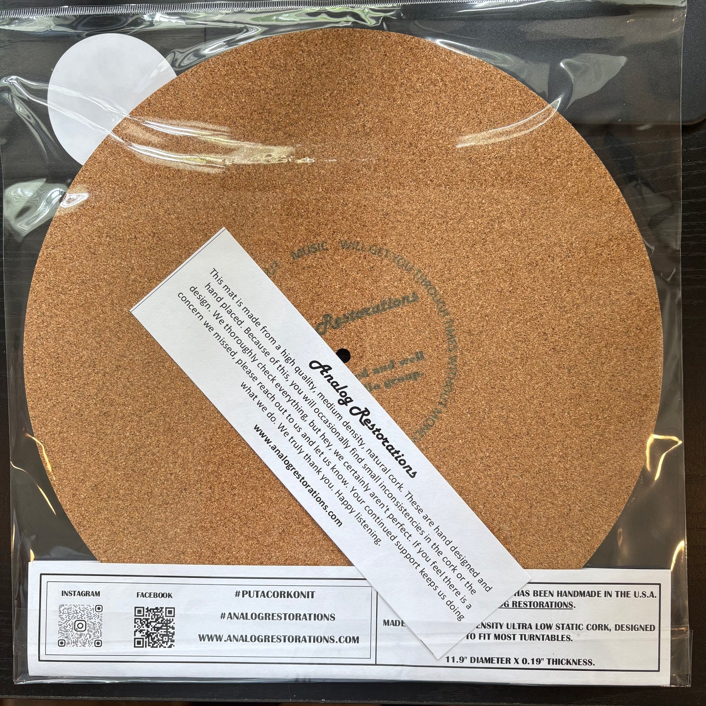 Underdog Records Script Cork Turntable Platter Mat