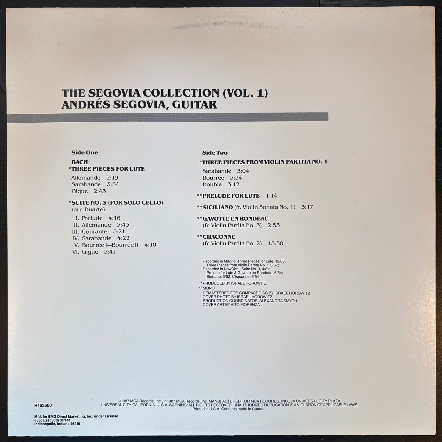 Andres Segovia, "An All-Bach Program" [EX Used]