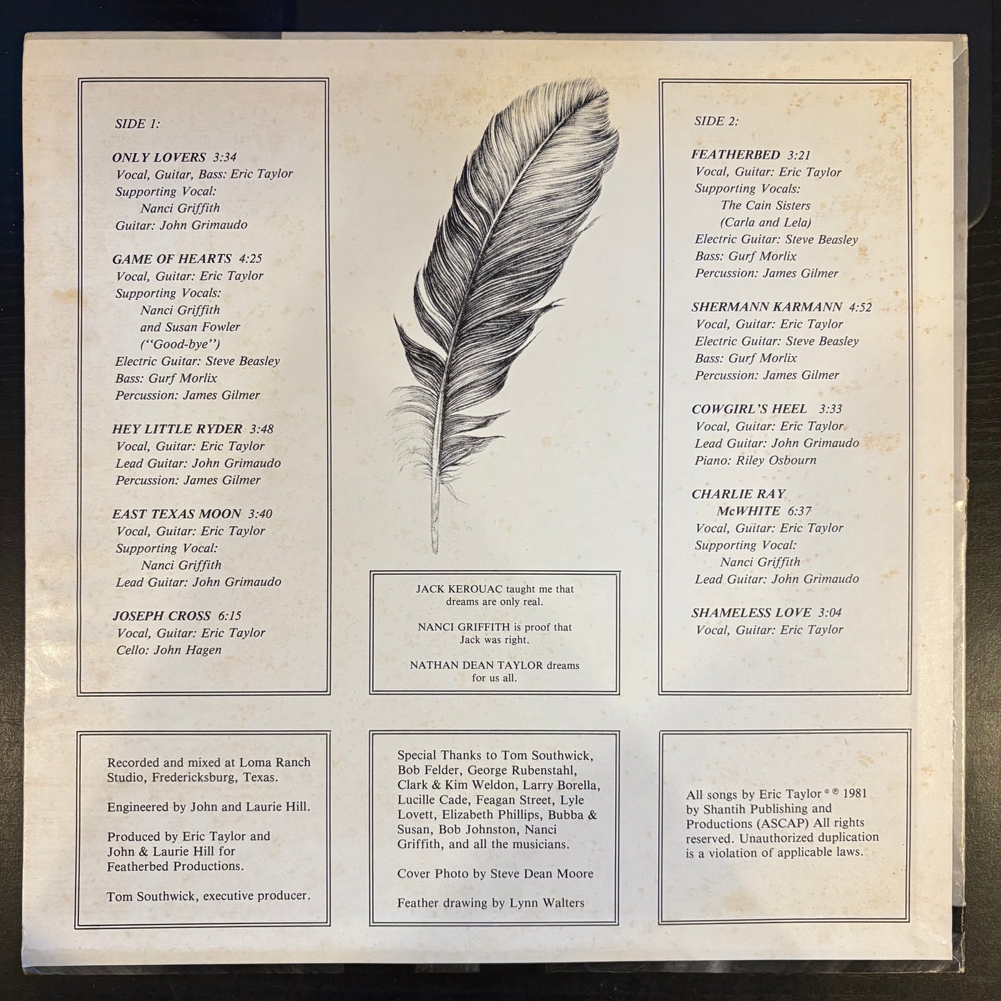 Eric Taylor, "Shameless Love" [VG Used]