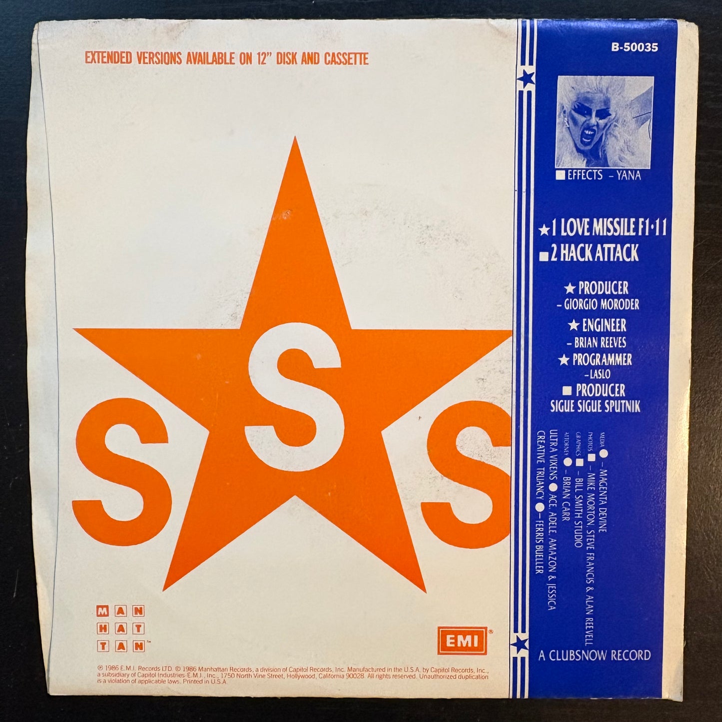 Sigue Sigue Sputnik, "Love Missle F1-11" (7") [VG+ Used]