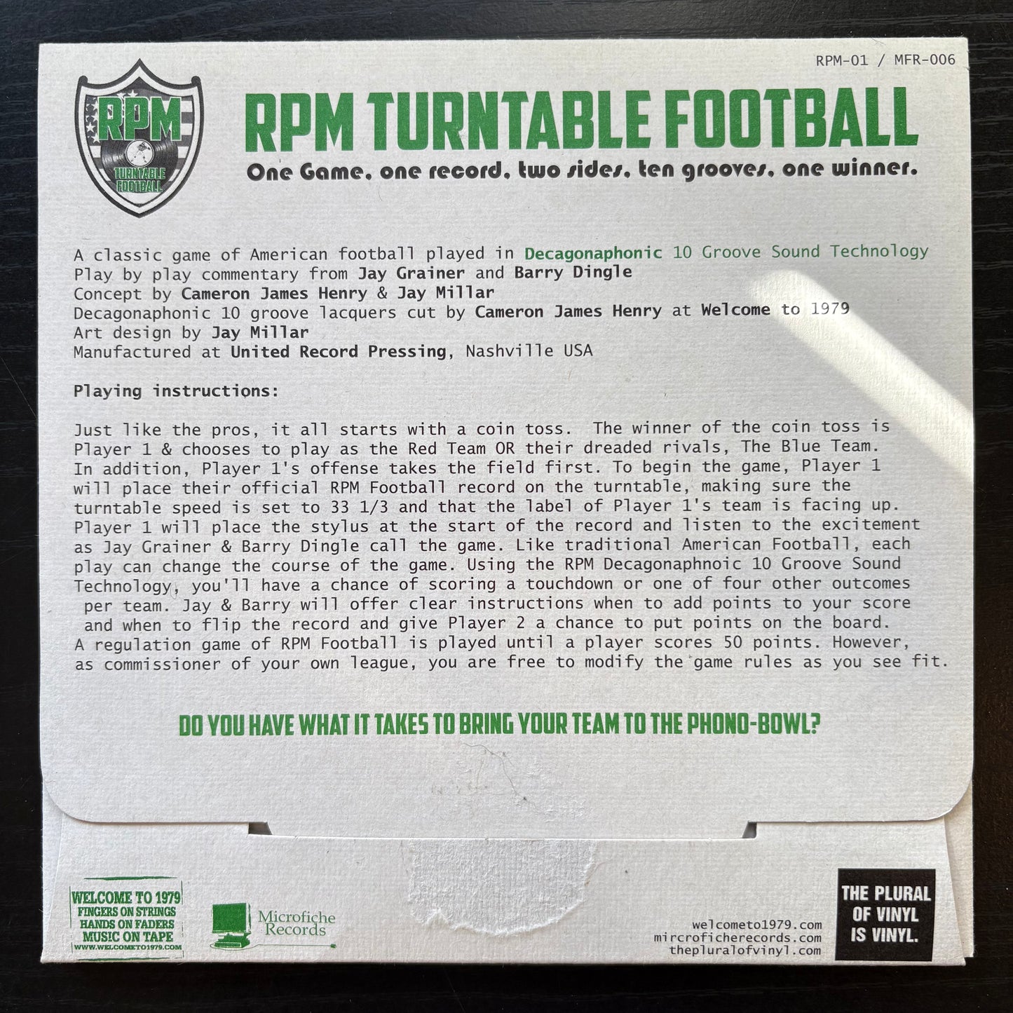RPM Turntable Football (7") (Green Vinyl) [EX Used]