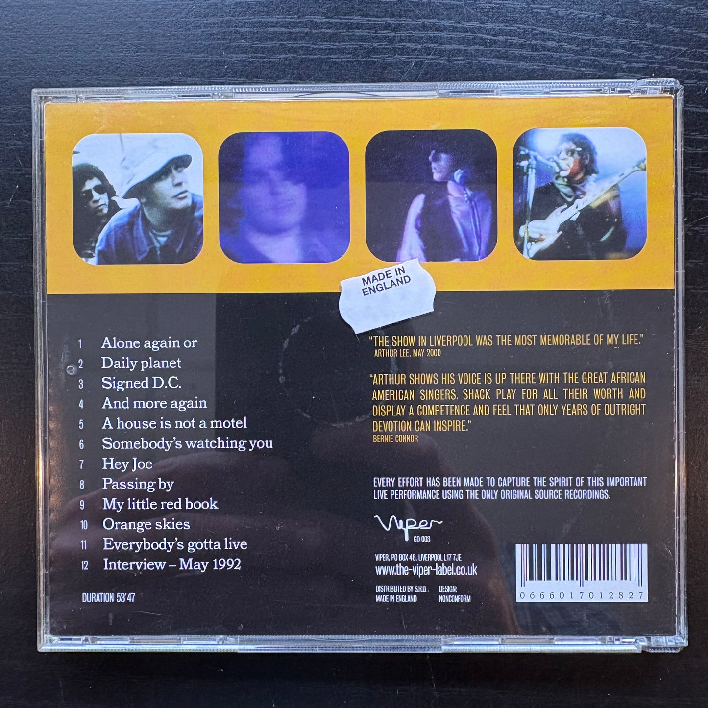 Arthur Lee, "A Live Performance at The Academy, Liverpool, May 1992" [Used CD]