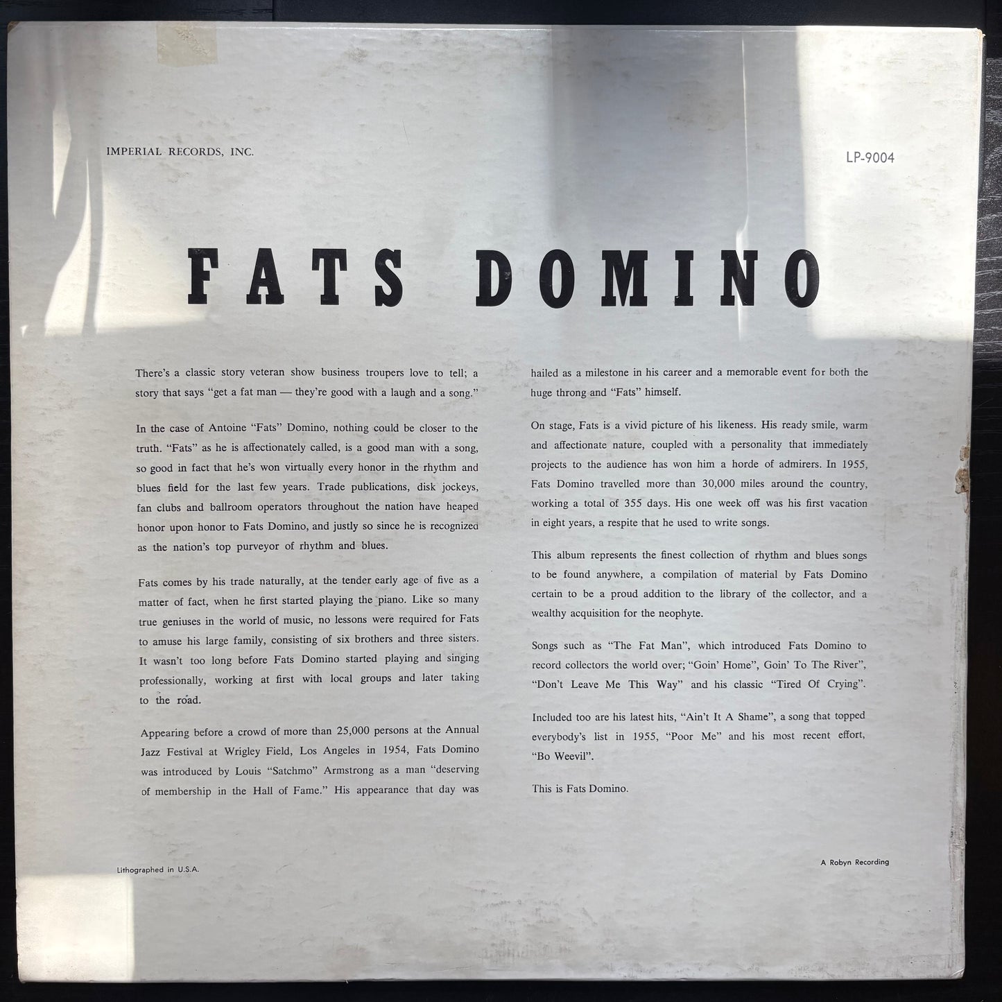 Fats Domino, "Rock and Rollin' with Fats Domino" (Mono) [VG Used]