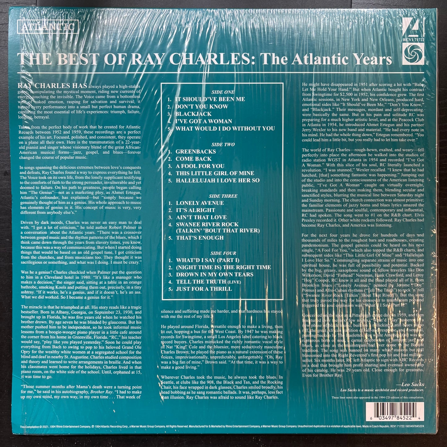 Ray Charles, "The Best of Ray Charles: The Atlantic Years" (2LP) (White Vinyl) [EX Used]