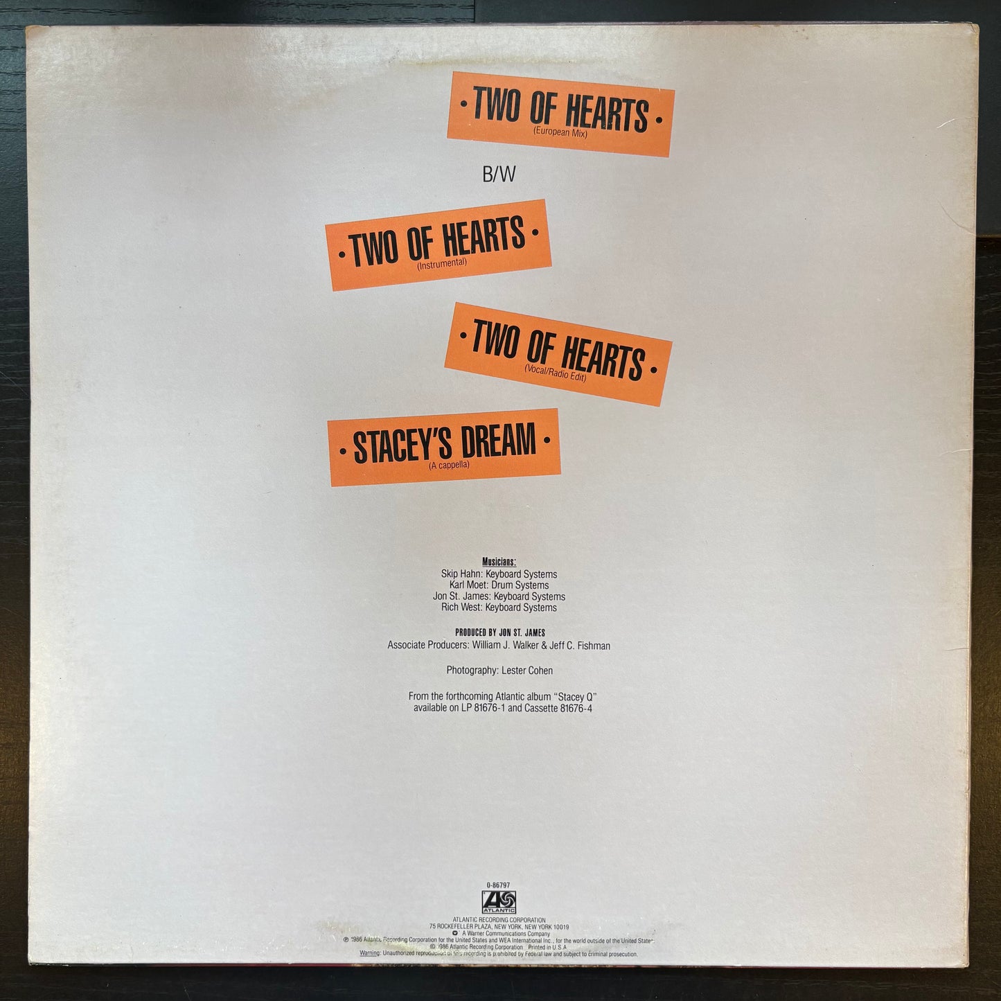 Stacey Q, "Two of Hearts (European Mix)" (12") [VG+ Used]