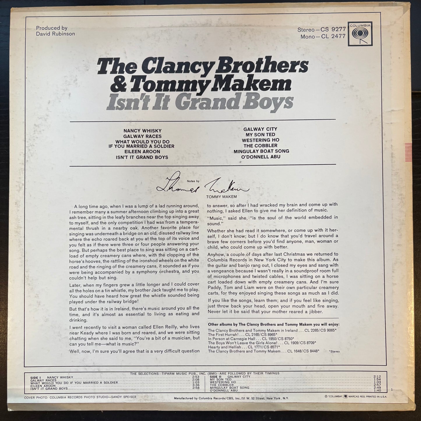 Clancy Brothers & Tommy Makem, "Isn't It Grand Boys" [VG+ Used]