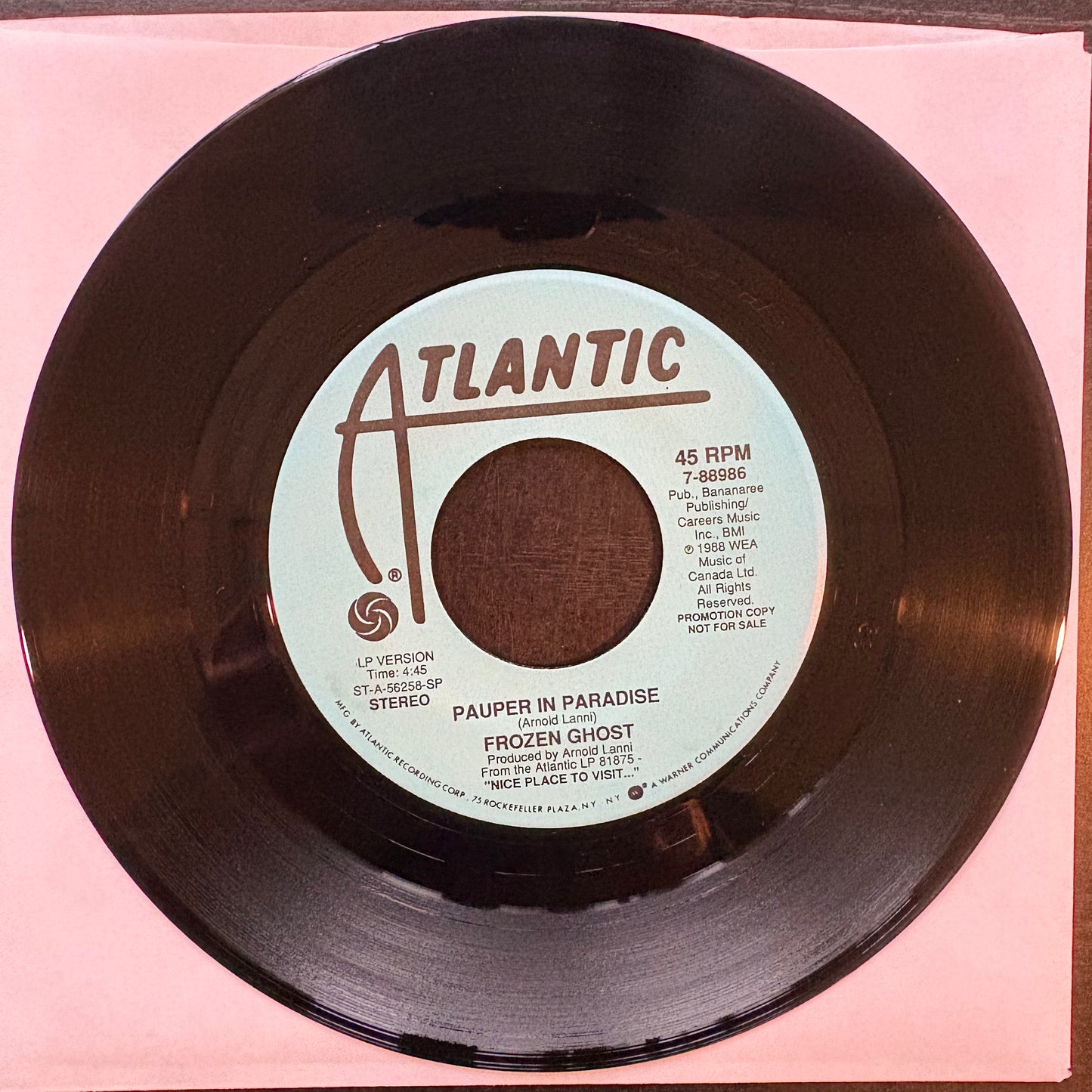 Frozen Ghost, "Paupers in Paradise" (Promo 7") [VG+ Used]