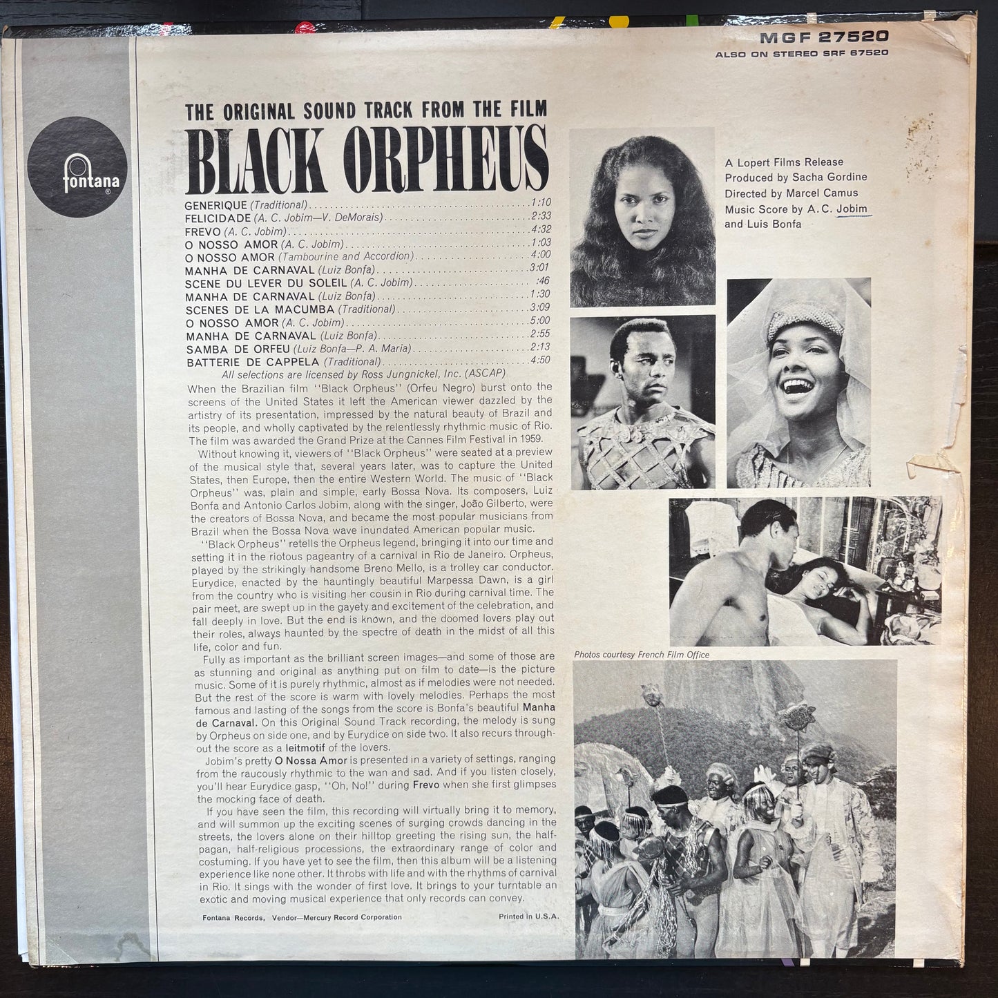 Antonio Carlos Jobim & Luiz Bonfa, "Black Orpheus Soundtrack" (Mono) [VG Used]