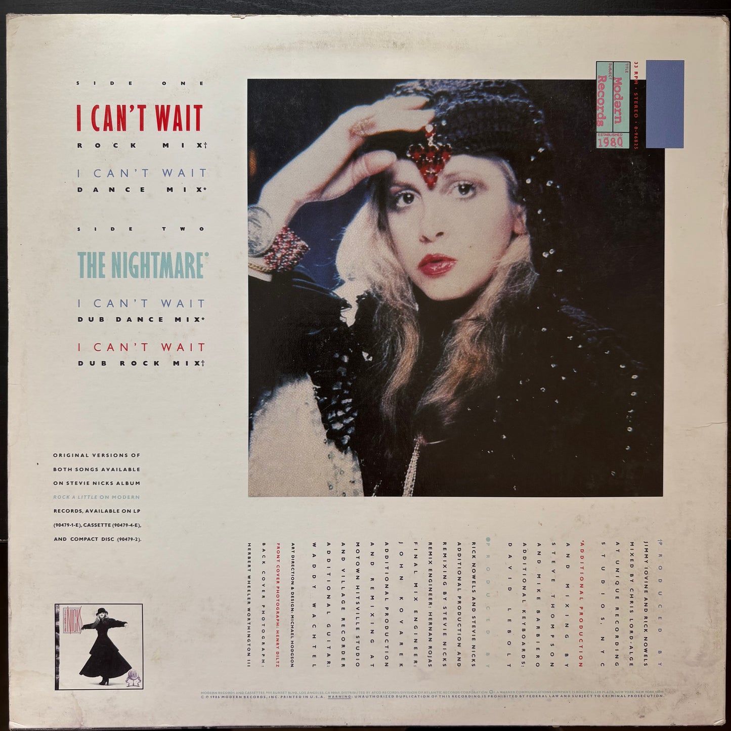 Stevie Nicks, "I Can't Wait" (12") [VG+ Used]