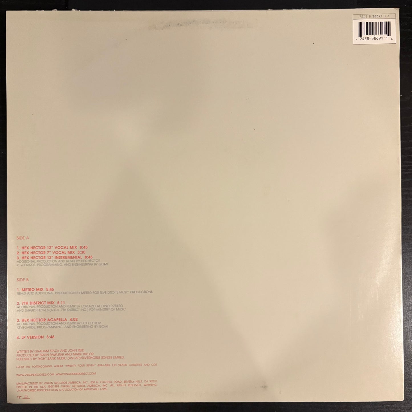 Tina Turner, "When the Heartache Is Over" (12") [VG Used]