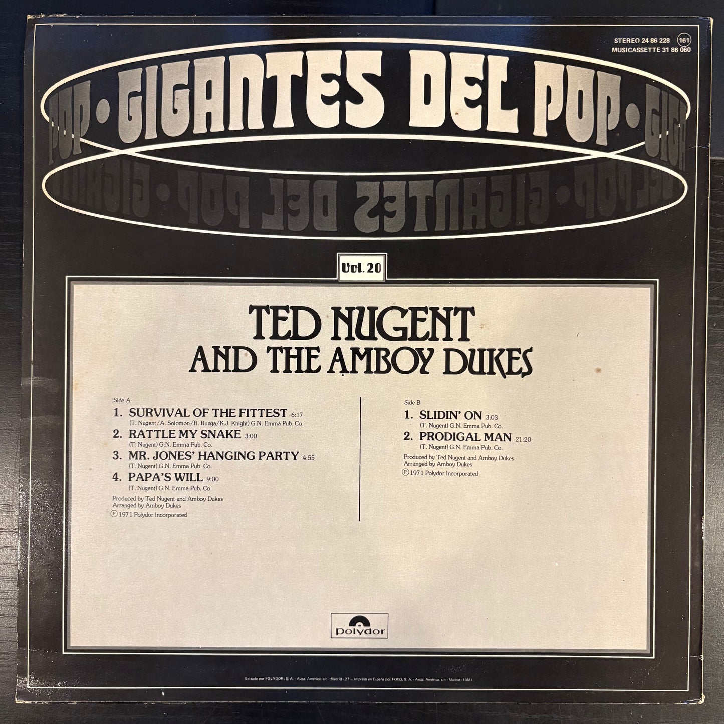 Ted Nugent & The Amboy Dukes, "Gigantes Del Pop Vol. 20" [VG Used]