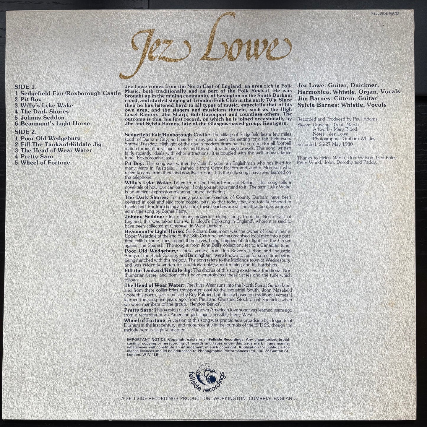 Jez Lowe, "Jez Lowe" [VG Used]