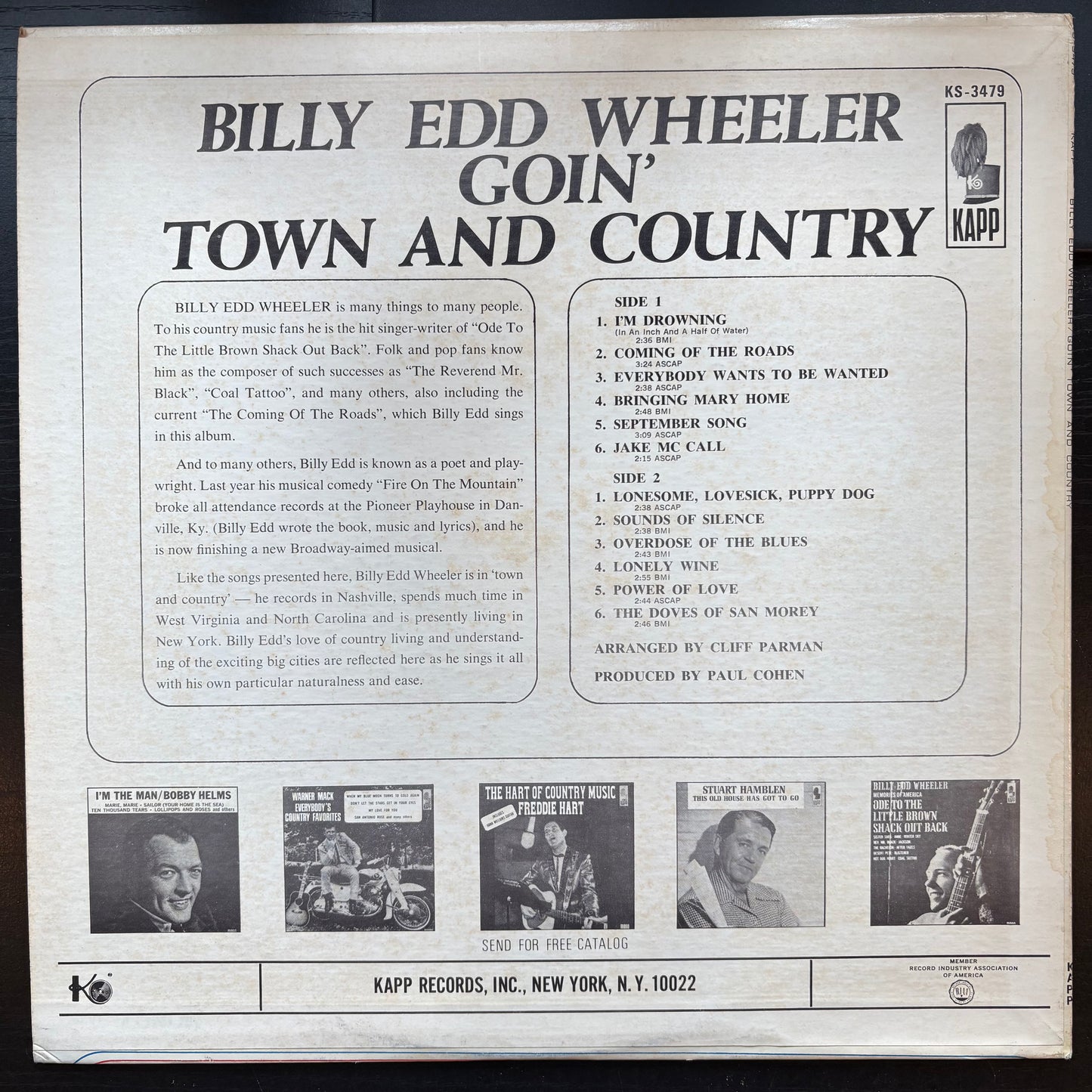 Billy Edd Wheeler, "Goin' Town and Country" [VG+ Used]