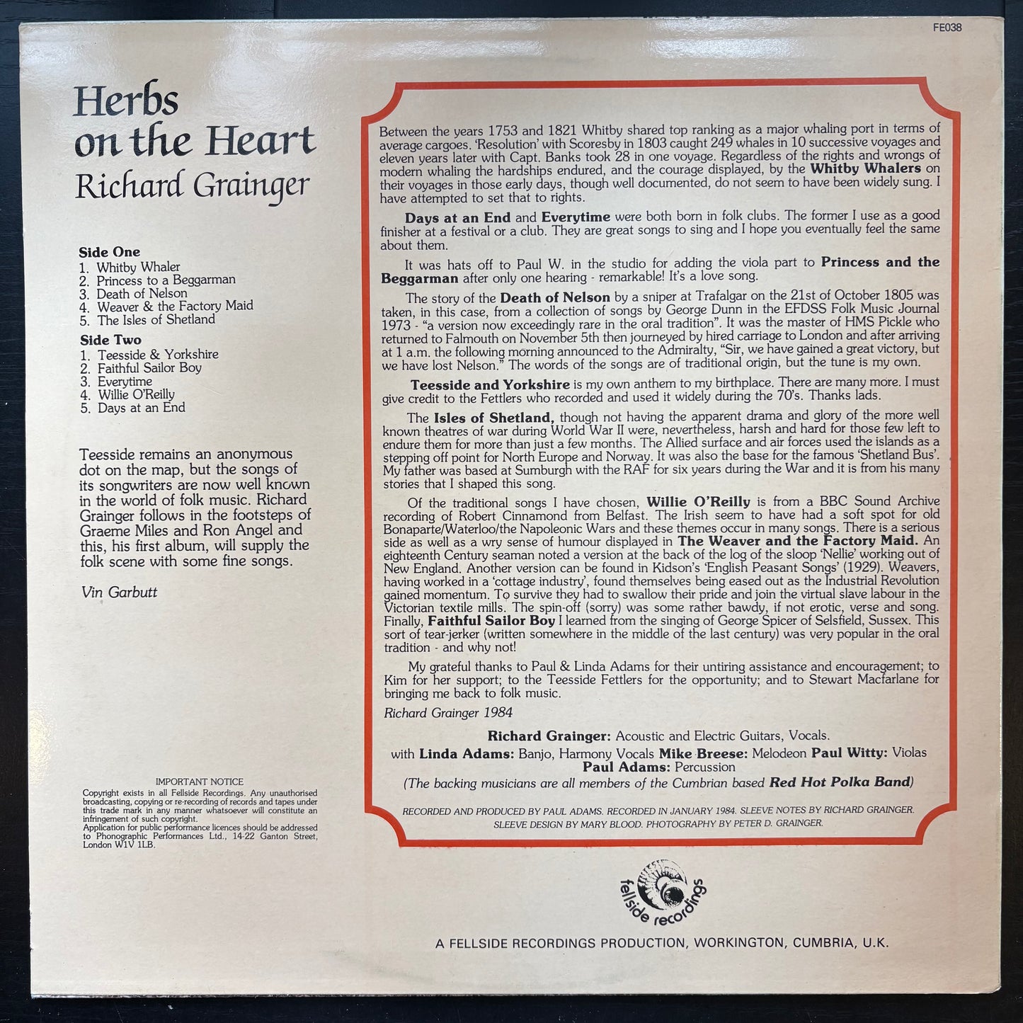 Richard Grainger, "Herbs on the Heart" [VG+ Used]