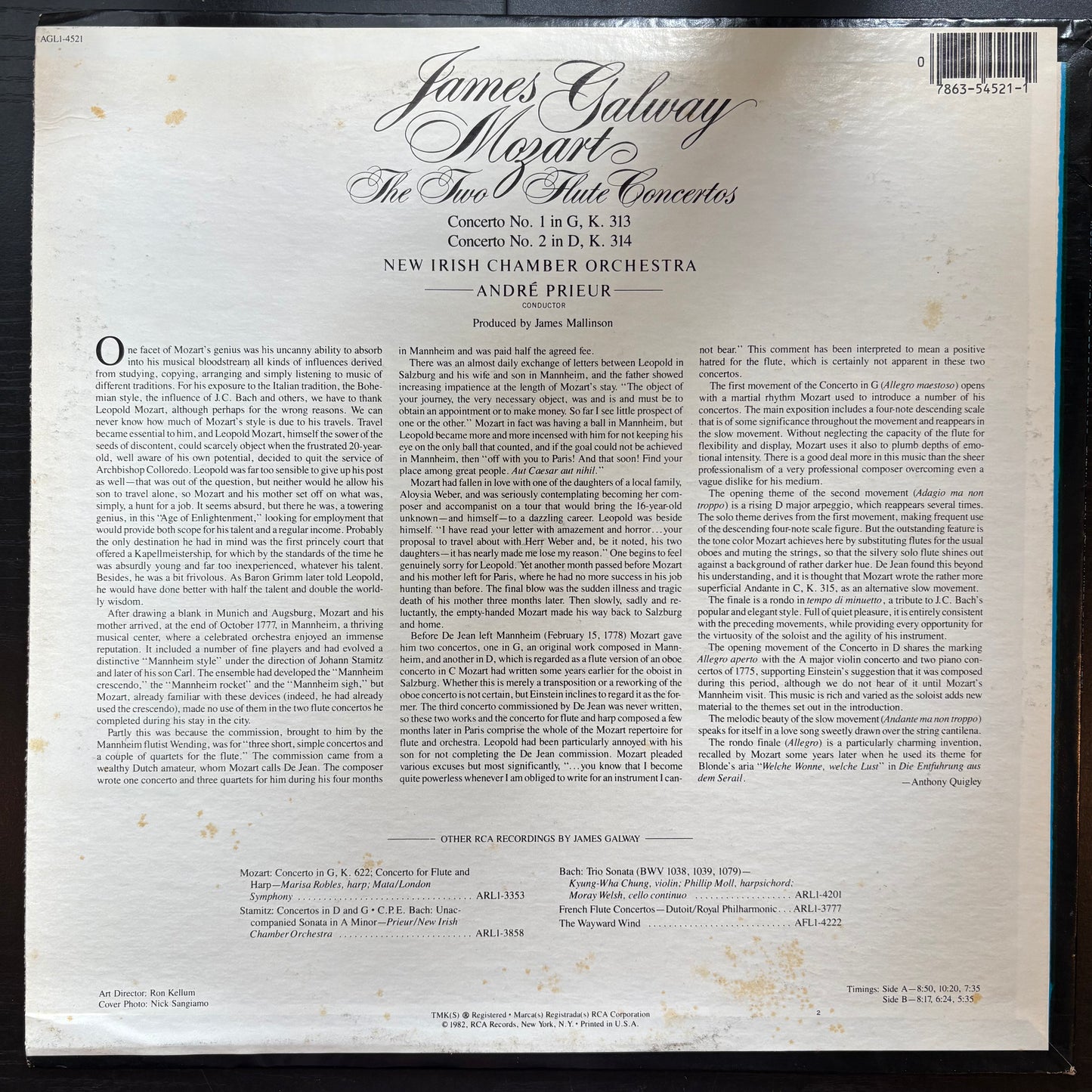 James Galway, "Mozart - The Two Flute Concertos" [VG+ Used]