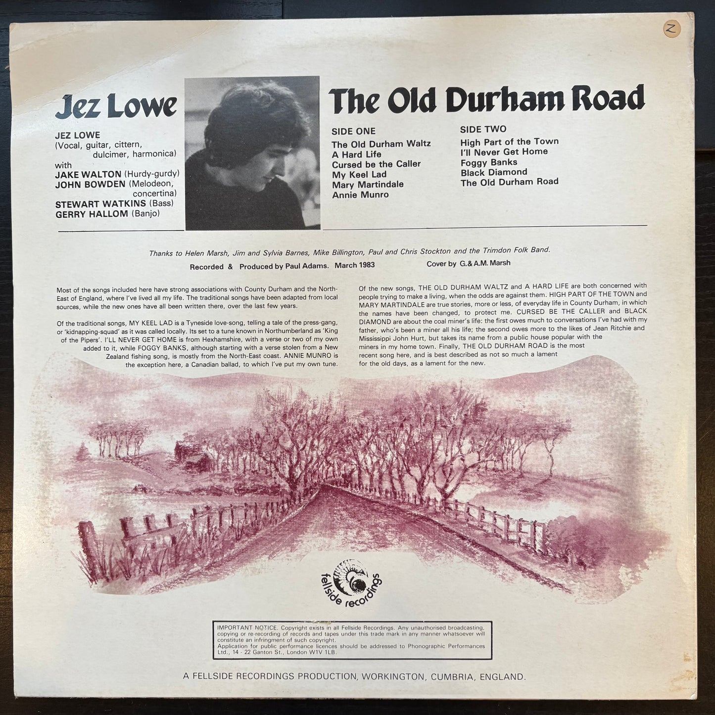 Jez Lowe, "The Old Durham Road" [VG+ Used]