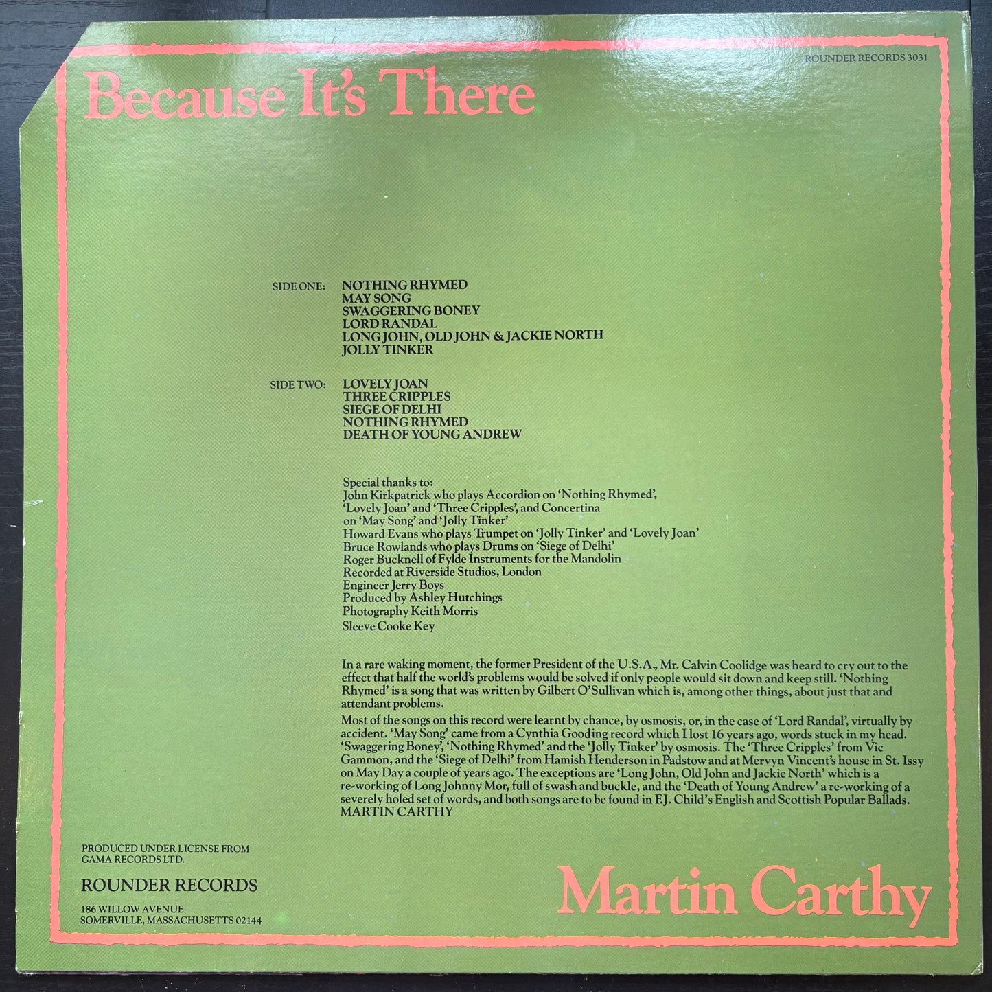 Martin Carthy, "Because It's There" [VG+ Used]