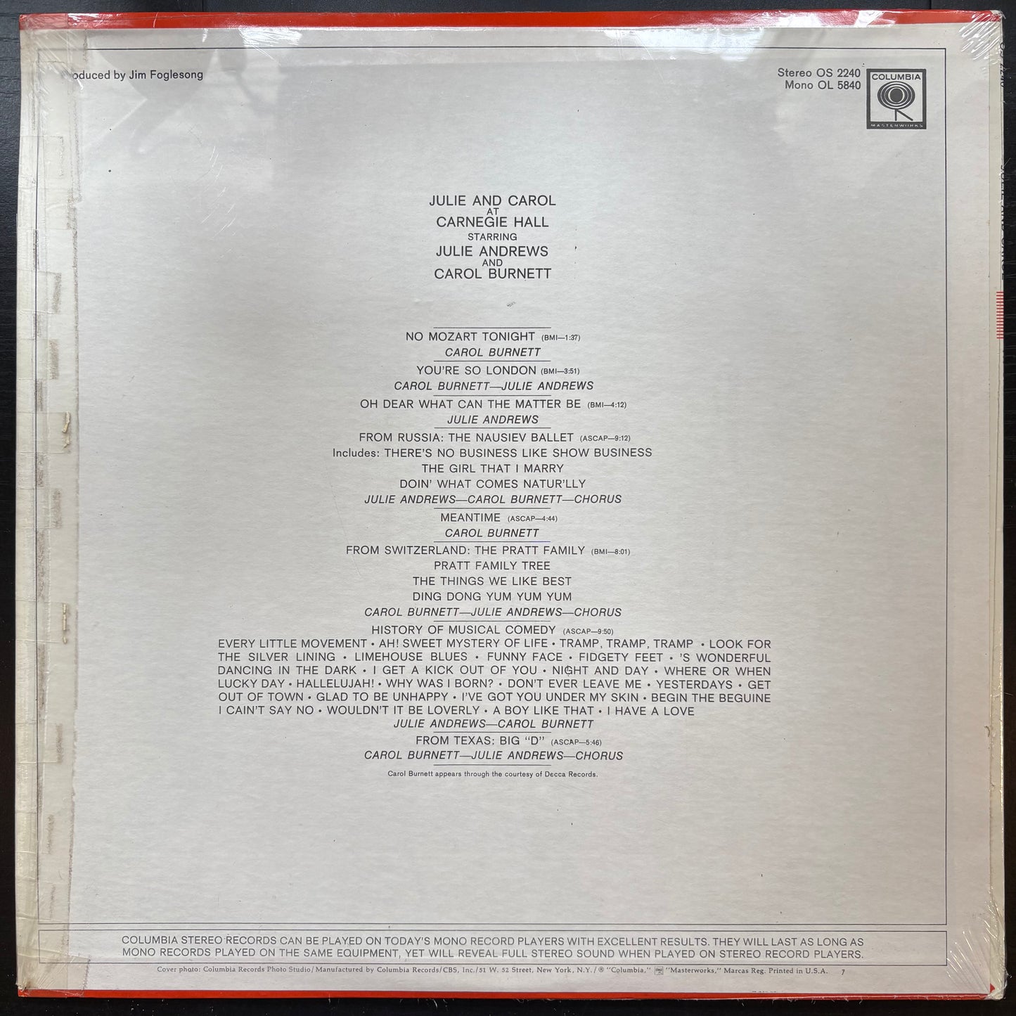 Julie Andrews & Carol Burnett, "Julie and Carol at Carnegie Hall" [VG+ Used]