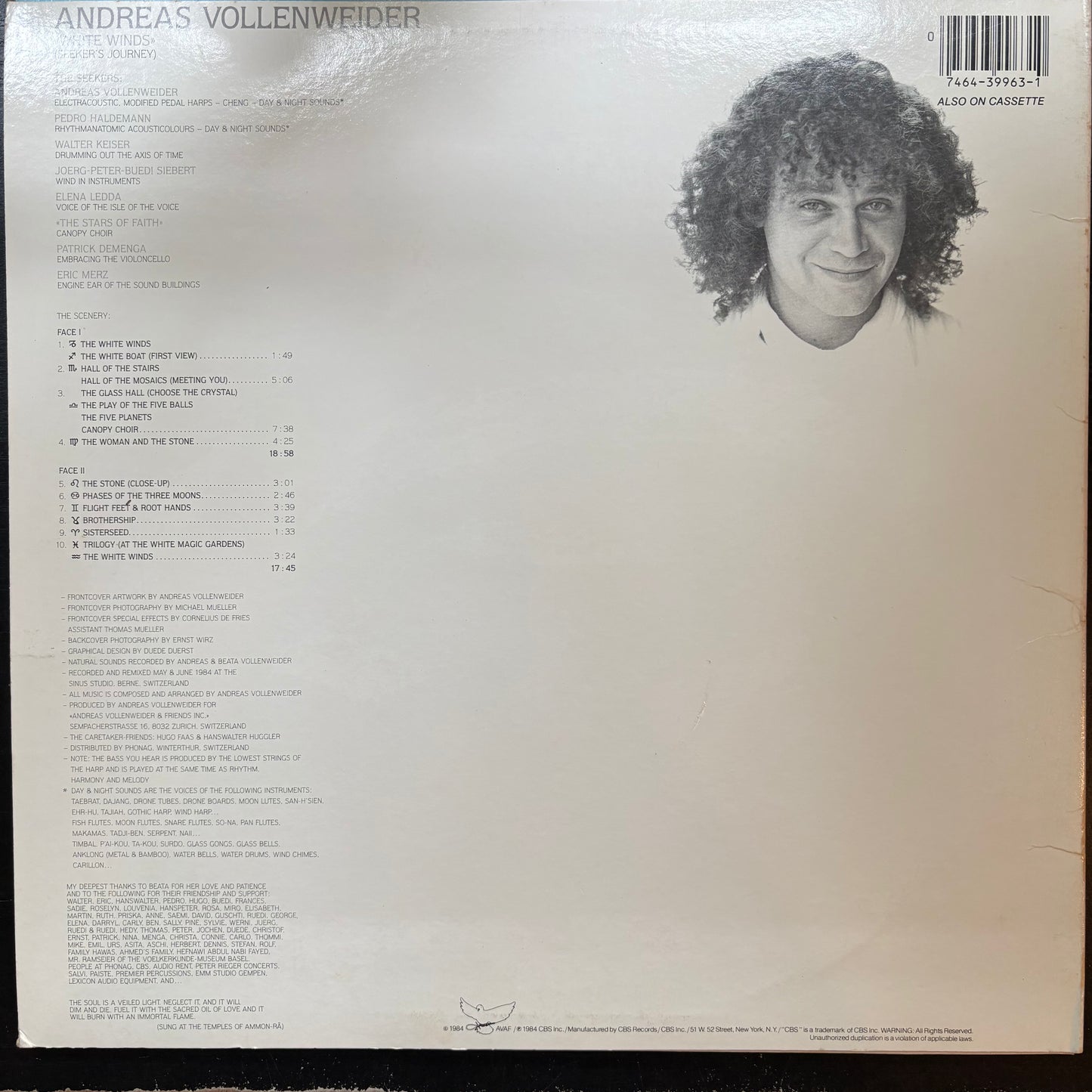 Andreas Vollenweider, "White Winds" [VG+ Used]