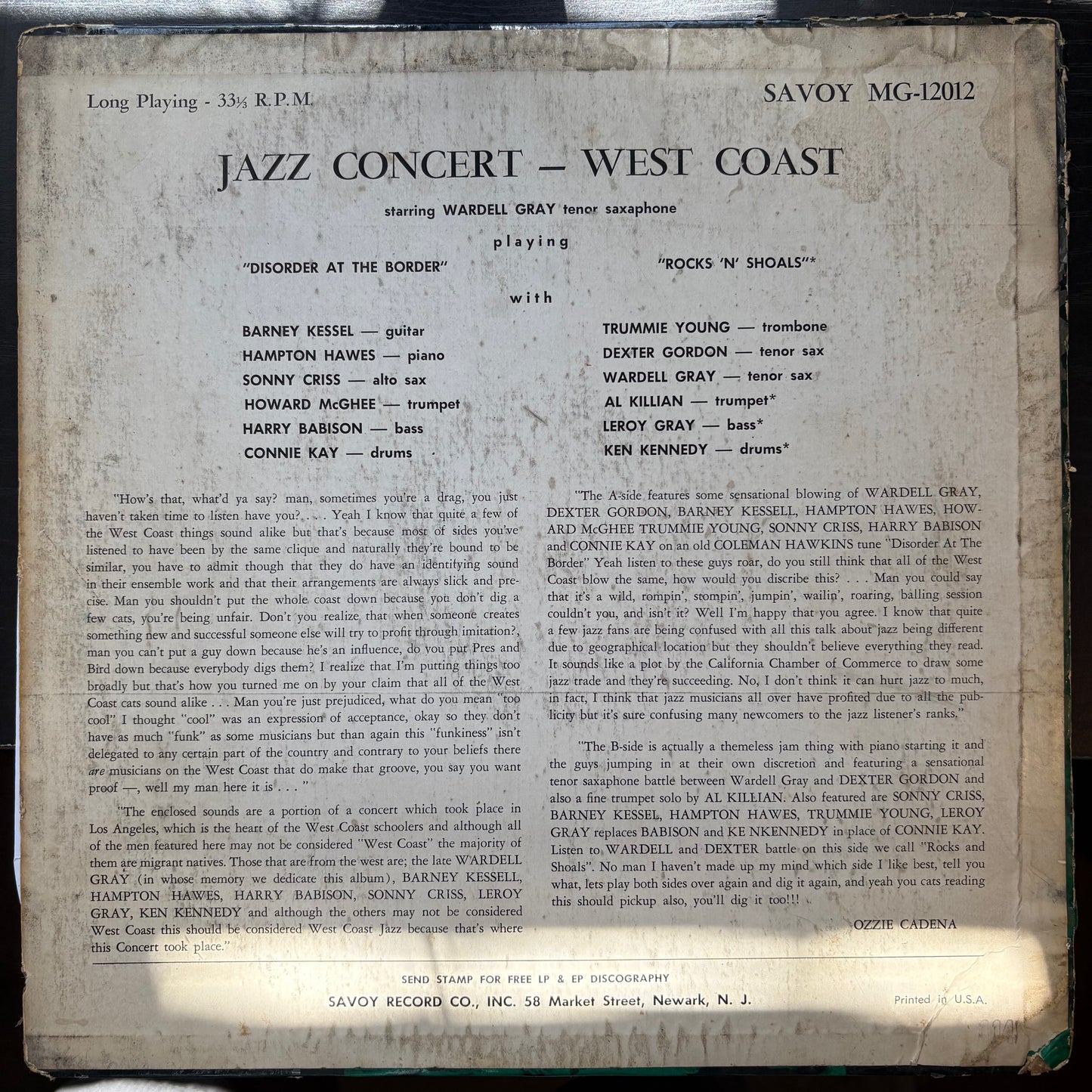 Wardell Gray, "Jazz Concert West Coast (Volume 1)" [G Used]