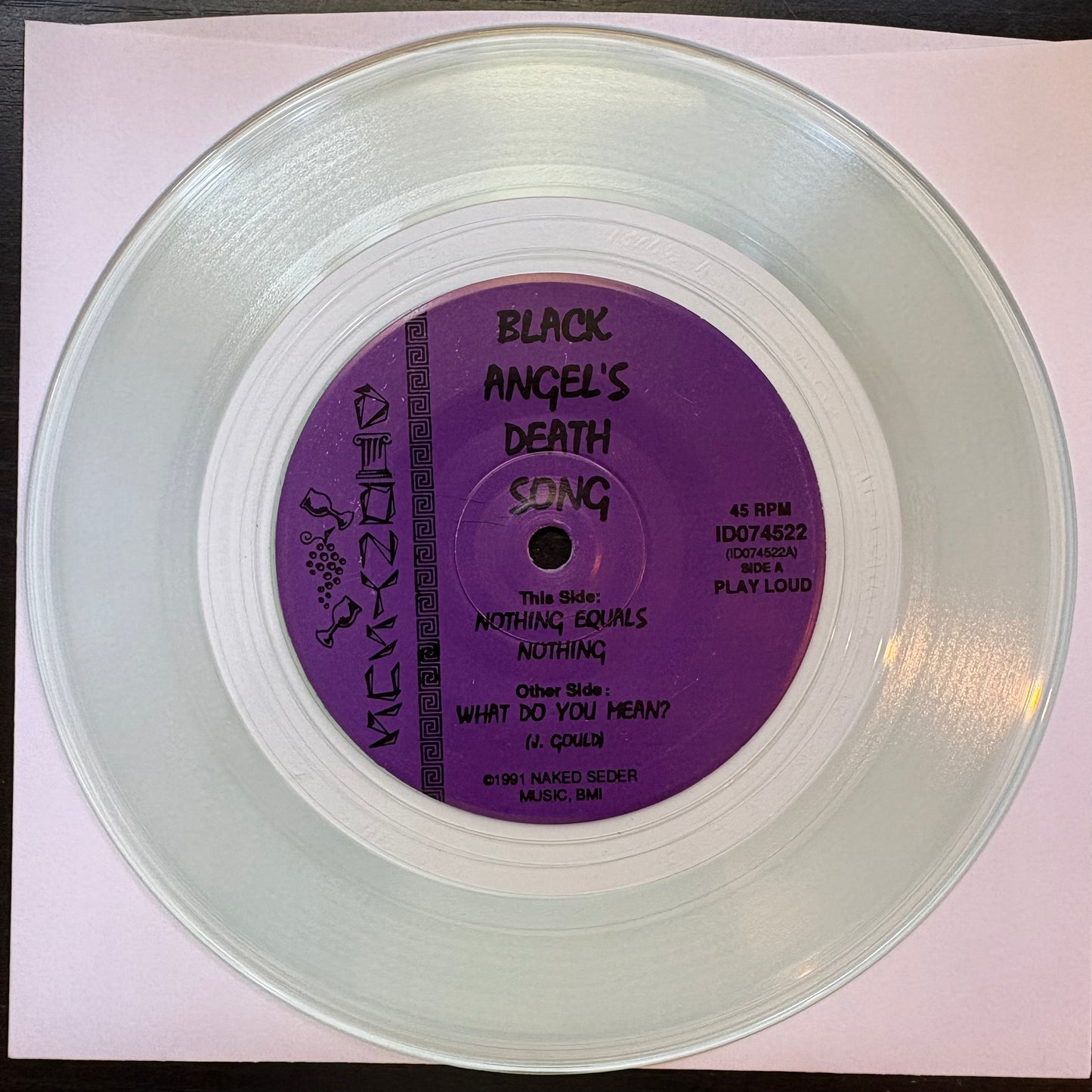 Black Angel's Death Song, "Nothing Equals Nothing" (7") (Clear Vinyl) [NM Used]