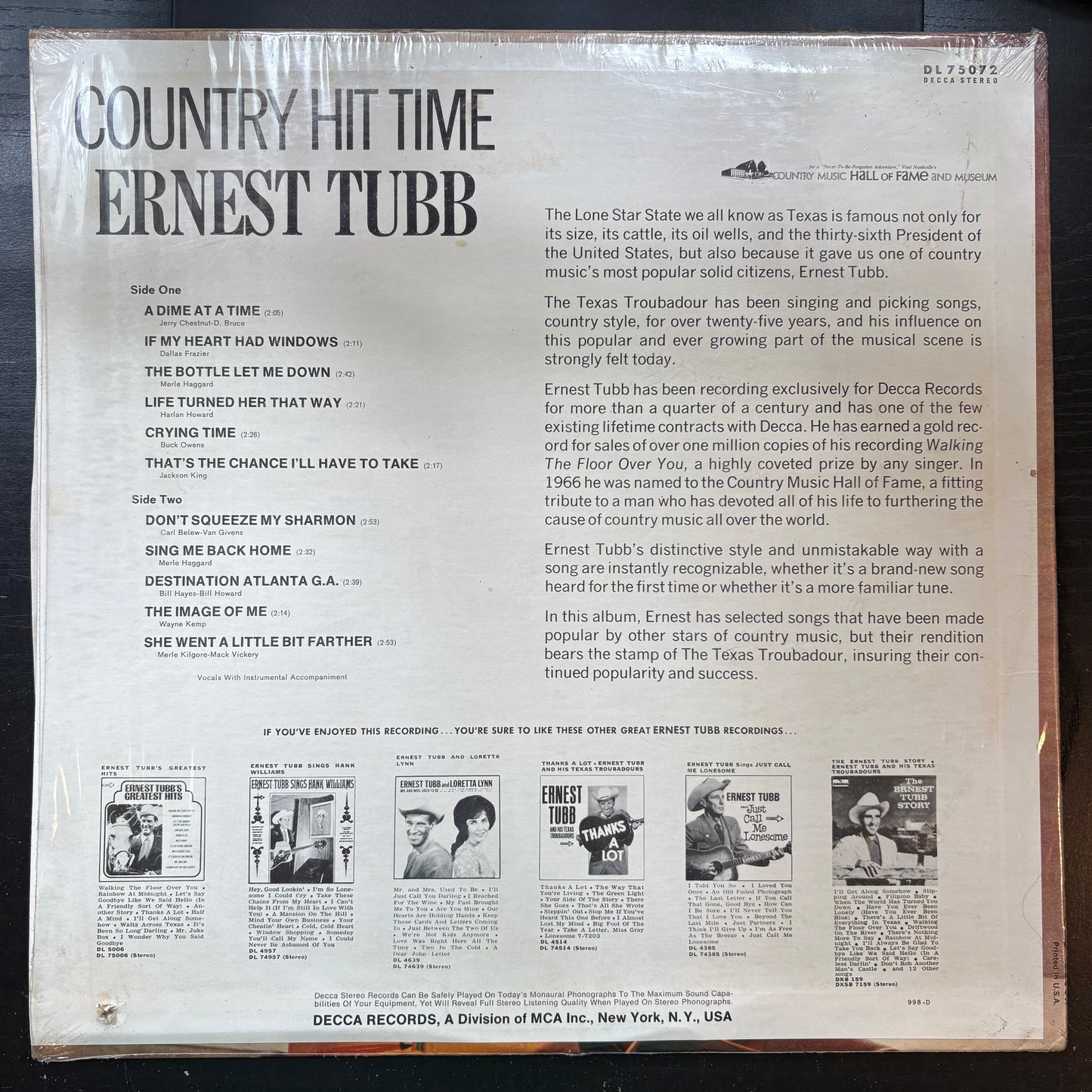 Ernest Tubb, "Country Hit Time" (LP) [VG+ Used]