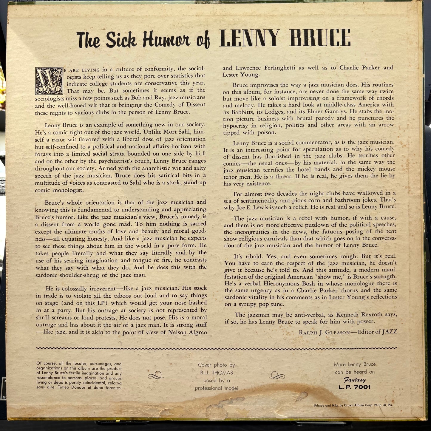 Lenny Bruce, "The Sick Humor of Lenny Bruce" (Red Vinyl) [VG- Used]