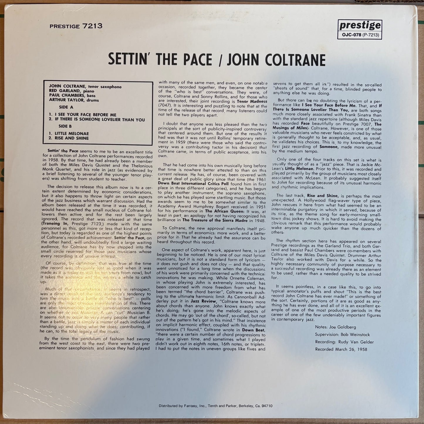 John Coltrane, "Settin' the Pace" [EX Used]