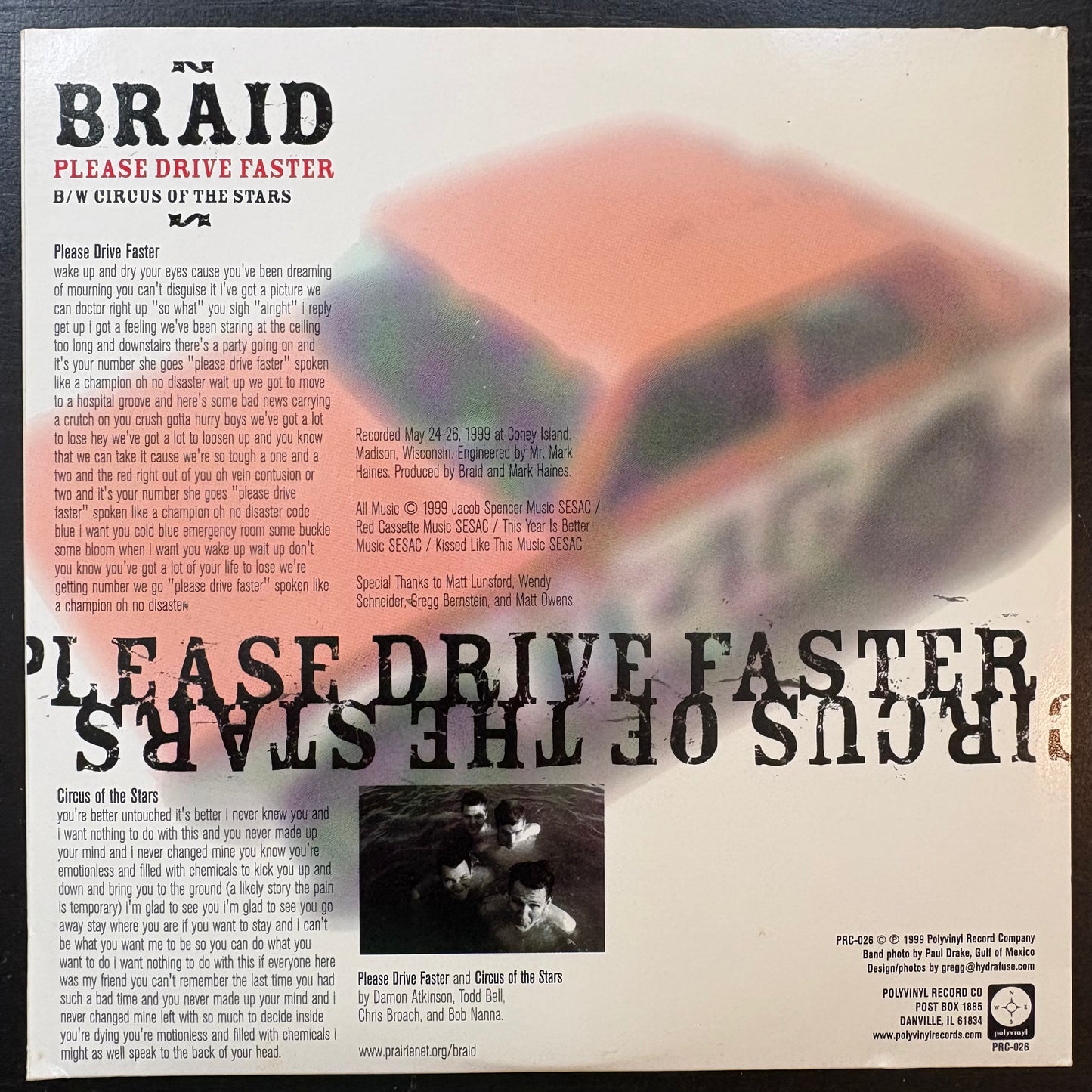 Braid, "Please Drive Faster" (7") (White Vinyl) [VG+ Used]