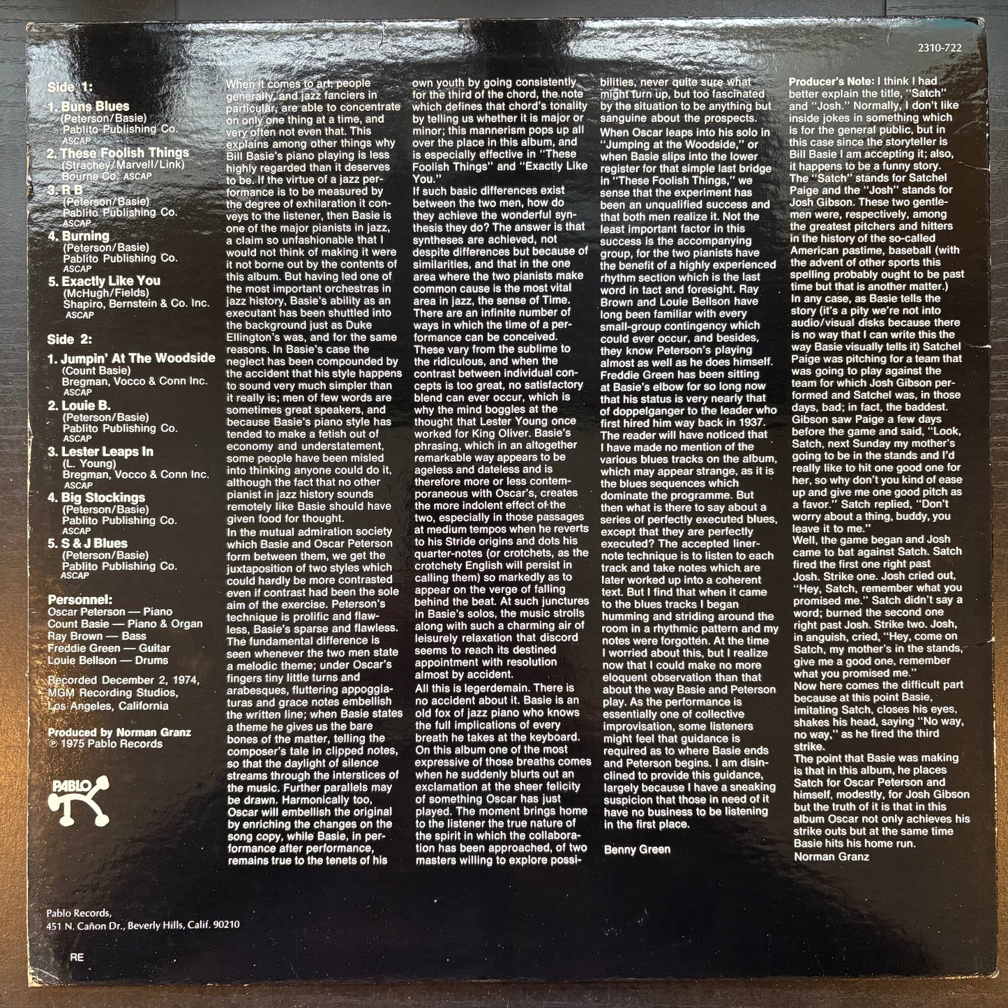 Oscar Peterson and Count Basie, "Satch and Josh" [VG Used]