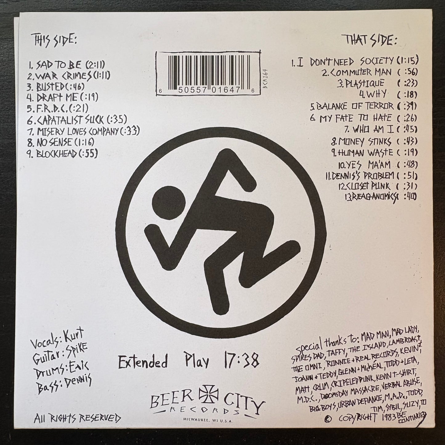 Dirty Rotten Imbeciles, "Dirty Rotten EP" (7") (Red Vinyl) [VG Used]