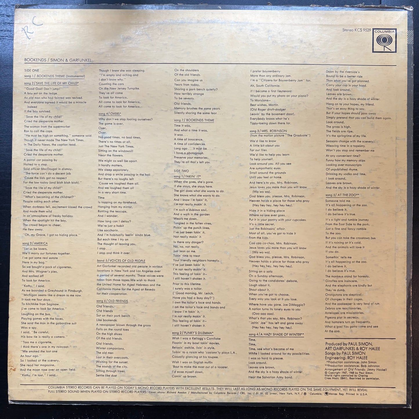 Simon & Garfunkel, "Bookends" [VG- Used]
