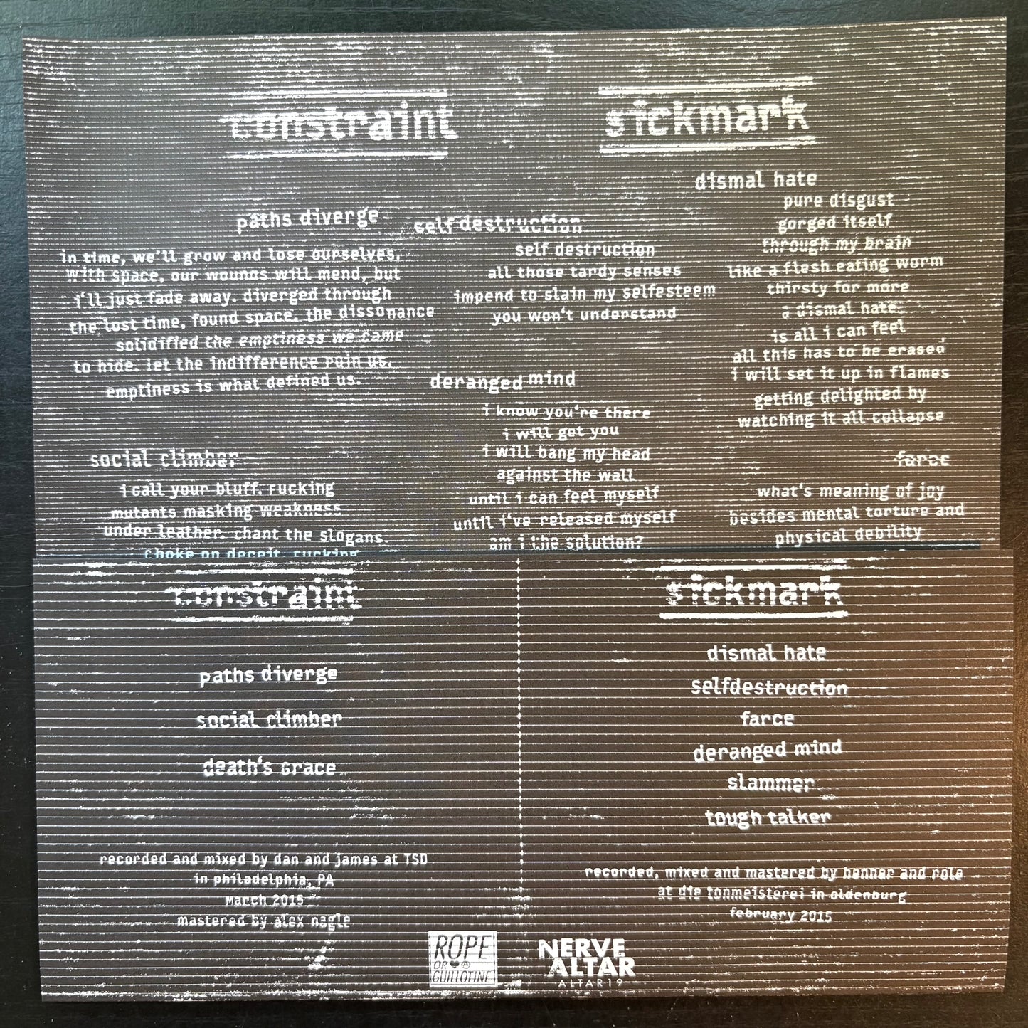 Constraint / Sickmark, "Split" (7" EP) [VG Used]