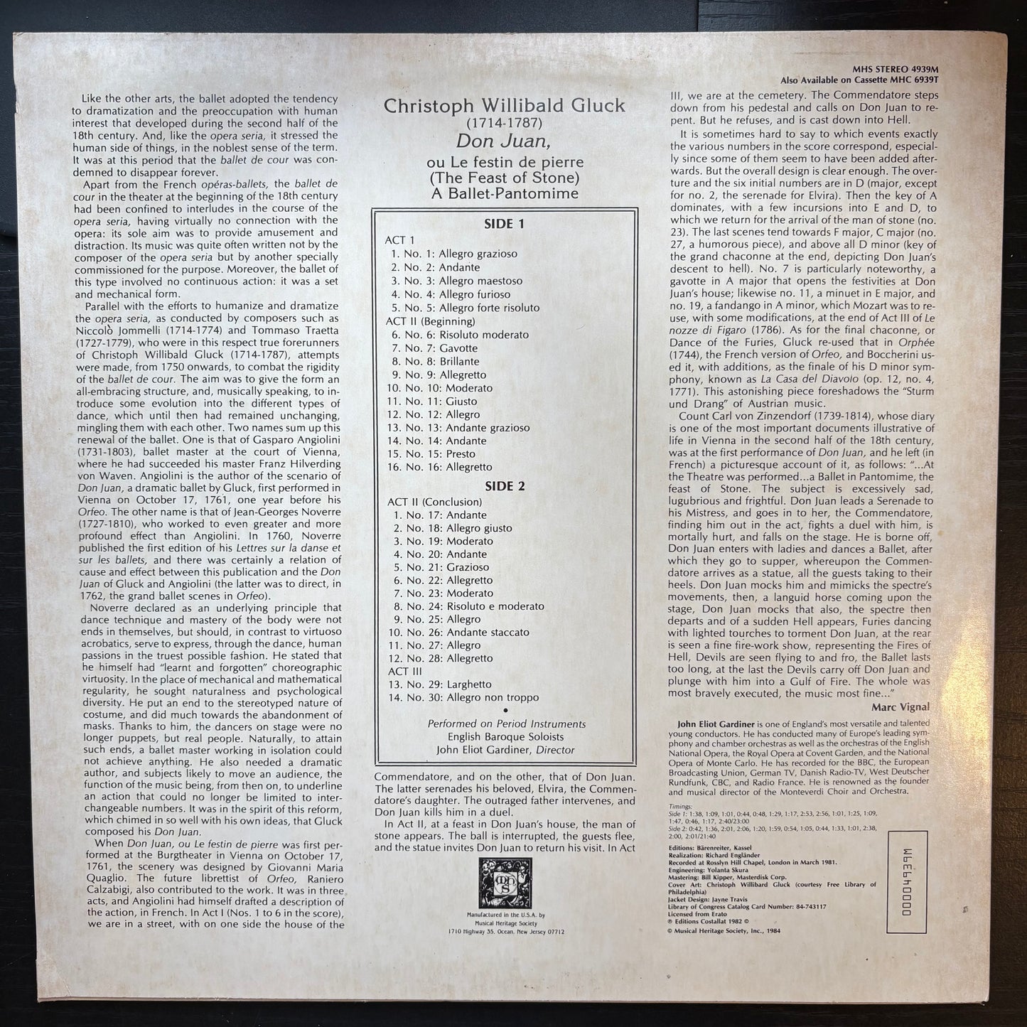 Christoph Willibald Gluck, "Don Juan, A Ballet-Pantomime" [EX Used]