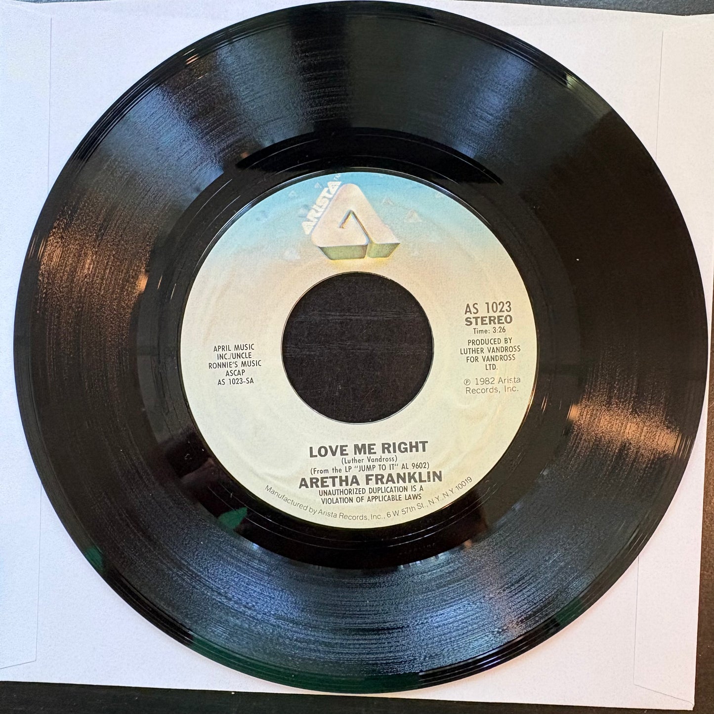 Aretha Franklin, "Love Me Right" (7") [VG+ Used]