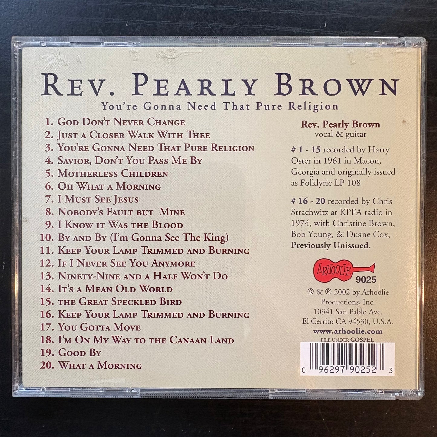 Reverend Pearly Brown, "You're Gonna Need That Pure Religion" [Used CD]