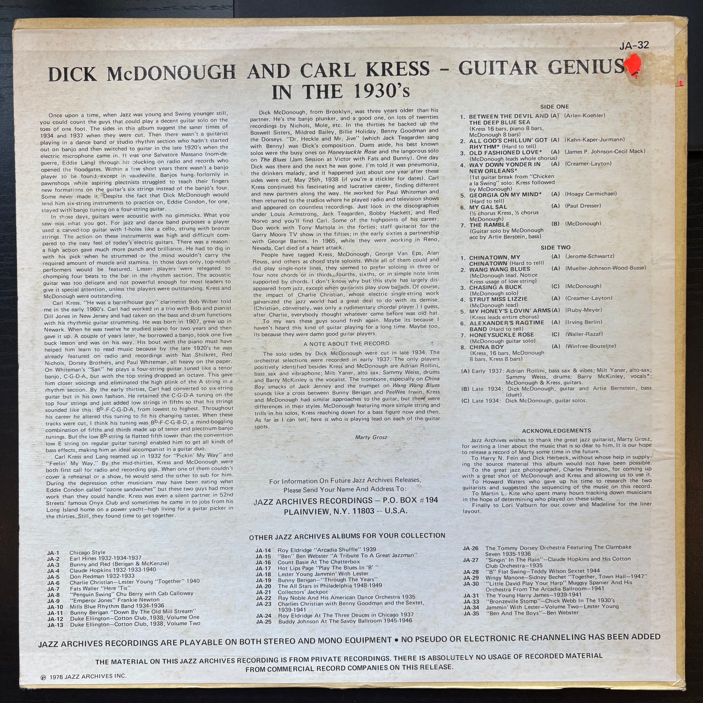 Dick McDonough & Carl Kress, "The Guitar Genius of DIck McDonough & Carl Kress in the Thirties" [VG+ Used]