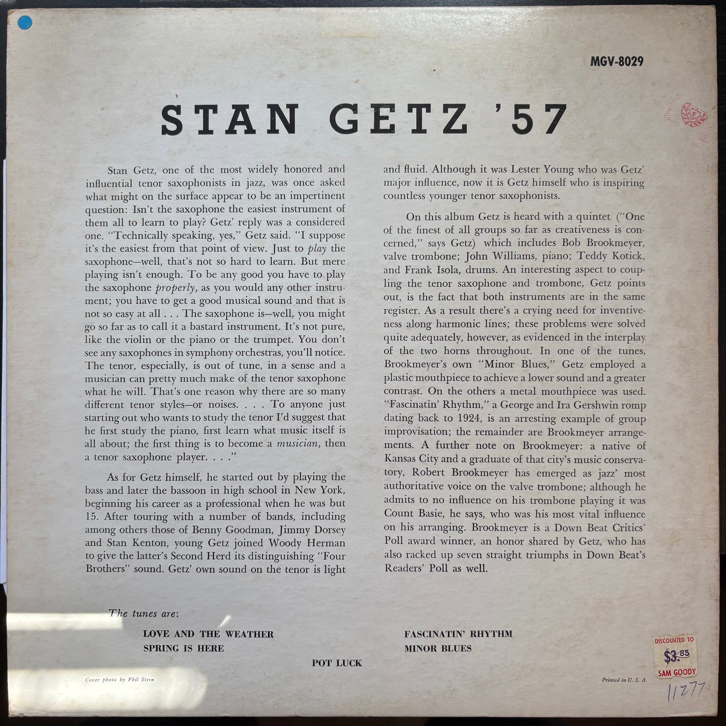 Stan Getz, "Stan Getz '57" (Mono) [VG- Used]