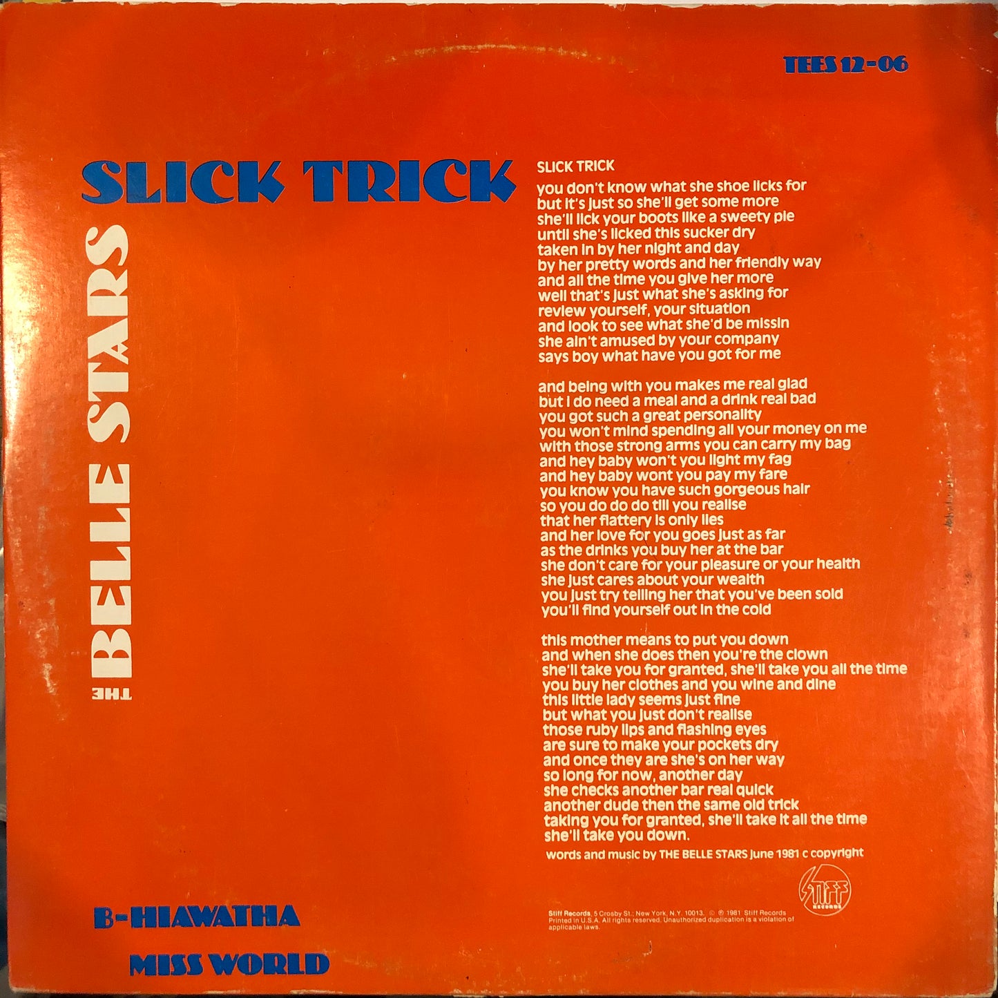 Belle Stars, "Slick Trick" (12") [Used]