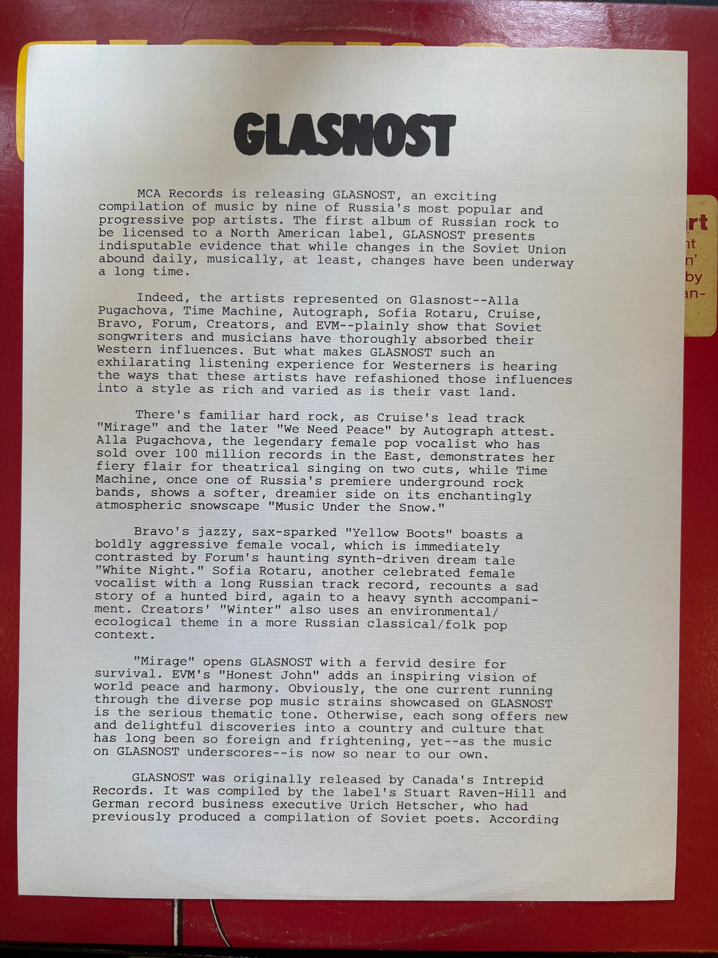 Various Artists, "Glasnost" [VG+ Used]